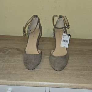 Attention Taupe Ankle Strap Wedges